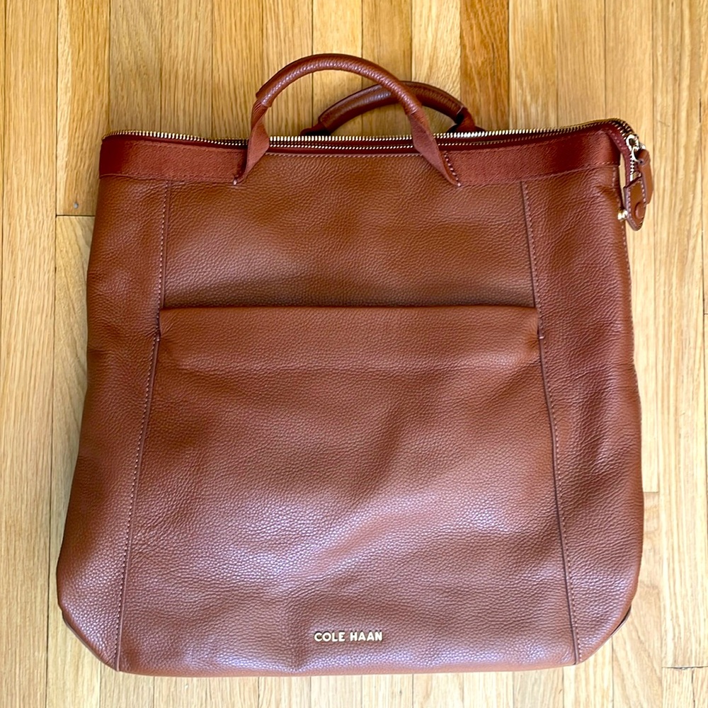 🎒 Cole Haan Grand Ambition Leather Convertible Backpack-Tan/Camel color  🎒